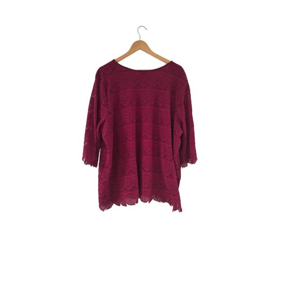 Women's Catherines Purple Knit Eyelet Knit Lined Bell Sleeve Blouse 3X - Picture 2 of 6